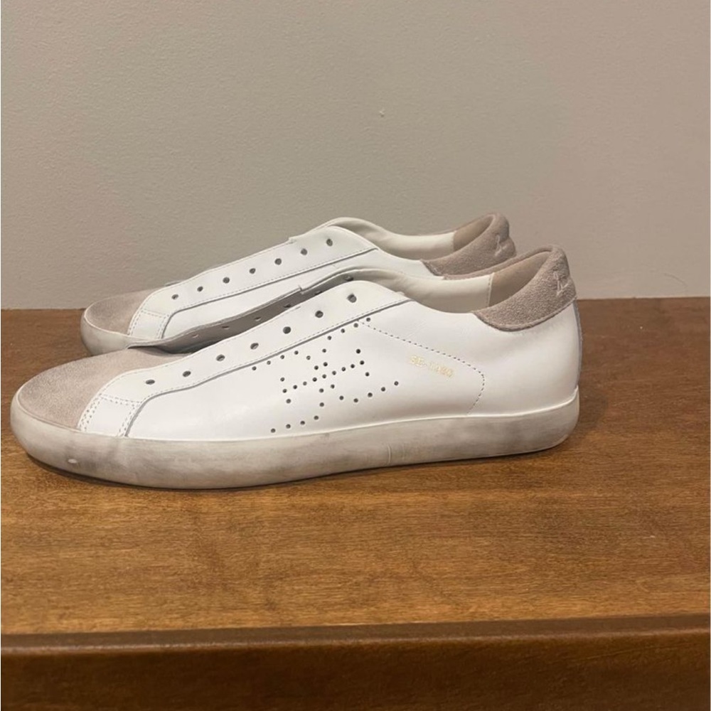 Sam Edelman Aubrie white and nude distressed sneakers